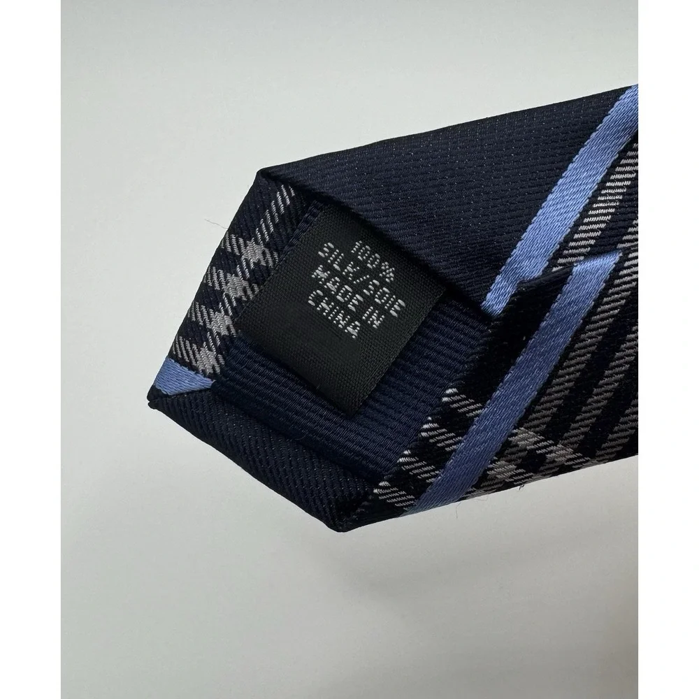Michael Kors Tie Navy‎ Blue Plaid Check Silk Blend Classic Width Men's Necktie